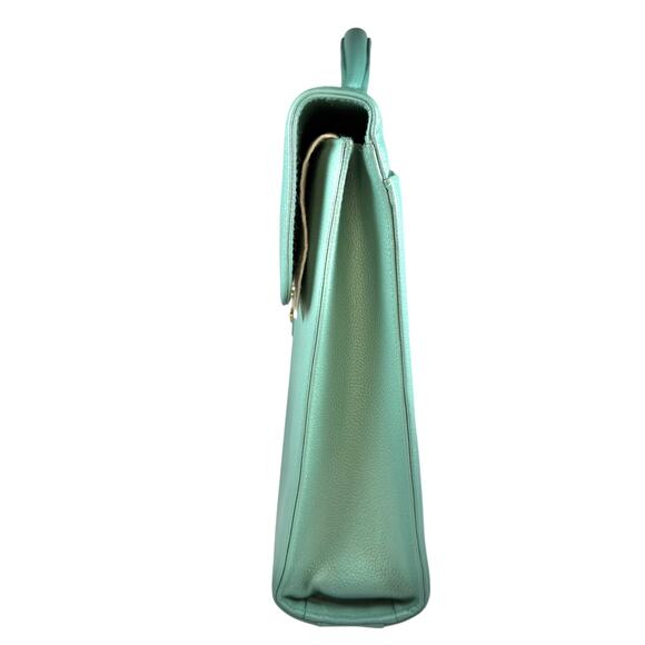 Chanel Seafoam Caviar Kelly Bag CC Briefcase Green Classic Flap Tote Vintage 24K - Picture 6 of 16